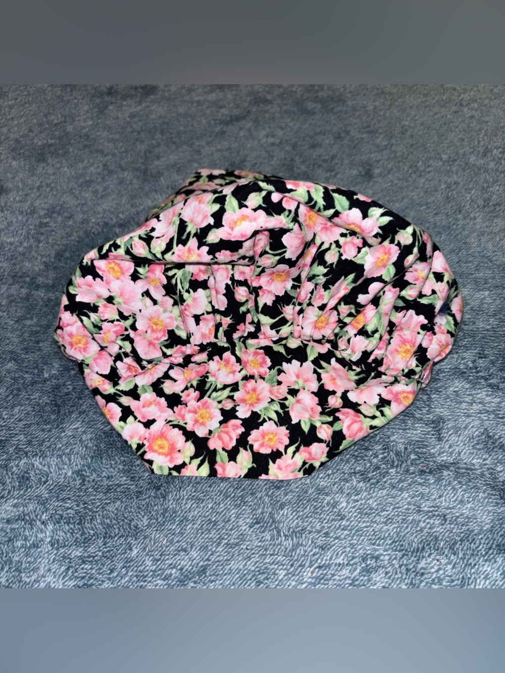 Handmade Black & Pink Floral Print Cotton Scrub Cap OSFM